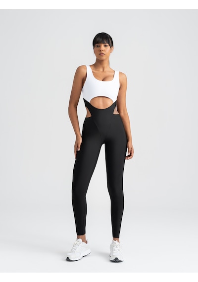 Lismina Bold Curve Spor Tayt Tulum Siyah - Beyaz