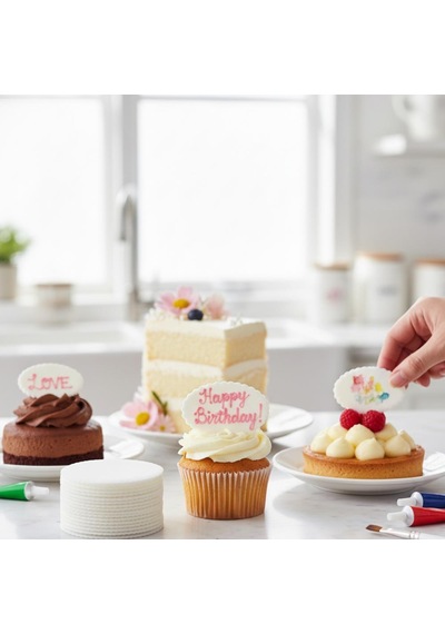 Oval Yazı Plakası 24 Adet Pasta, Cupcake Ve Tatlı Üstü Yenilebilir Dekor