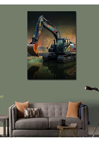 Kanvas Tablo İş Makinesi Ve Doğal Arka Plan 70cmx100cm