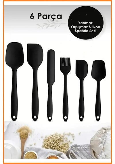6 Adet Isıya Dayanıklı Yanmaz Yapışmaz Silikon Spatula Seti 6'l