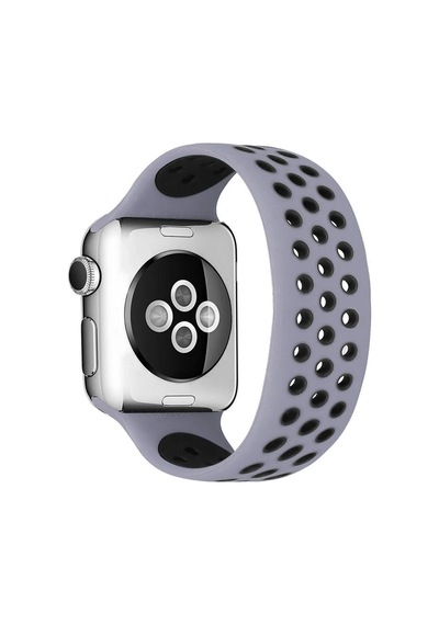 Gld-spt- Newface Apple Uyumlu Watch 38mm Ayarlı Delikli Silikon Kordon - Gri-siyah