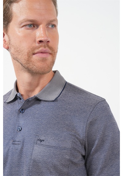 Lacivert-bej Kendinden Desenli Polo Yaka Kısa Kol Cepli Comfort Fit Pamuklu Tişört 1011260152 Lacivert - Bej