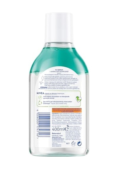 Nıvea Micellar Makyaj Temizleme Suyu Derma Skin Clear 400 Ml, Sivilce Karşıtı,serum İçerikli,niasinamid,salisilik Asit,pha,sivilceye Eğilimli Ciltler,durulama Gerektirmez