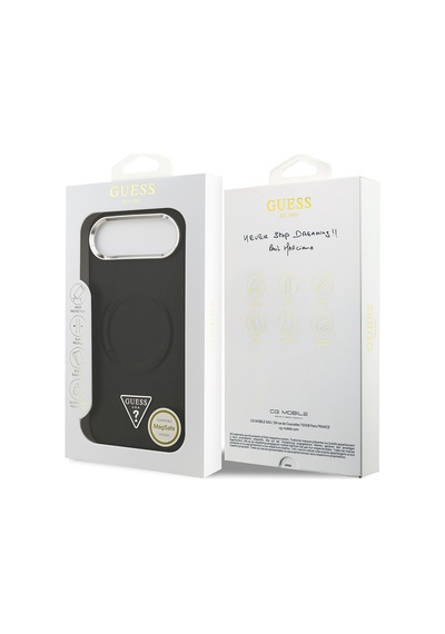Apple Uyumlu iPhone 17 Air Kılıf Guess Lisanslı M-safeli Pu Deri Metal Kamera Çerçeveli Üçgen Logolu Siyah Siyah