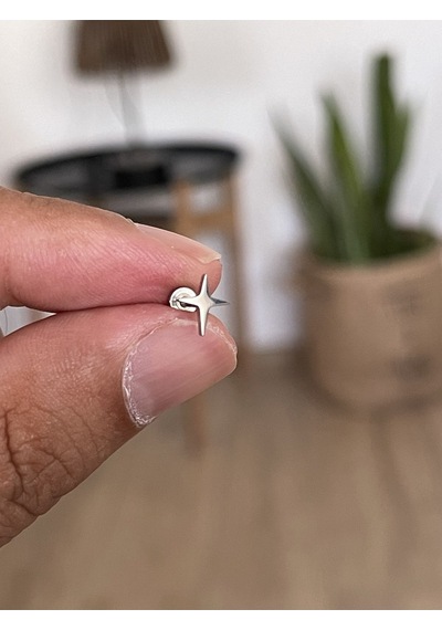 316 L Cerrahi Çelik Tragus Helix Kıkırdak Conch Minimal Kutup Yıldızı Piercing Gri