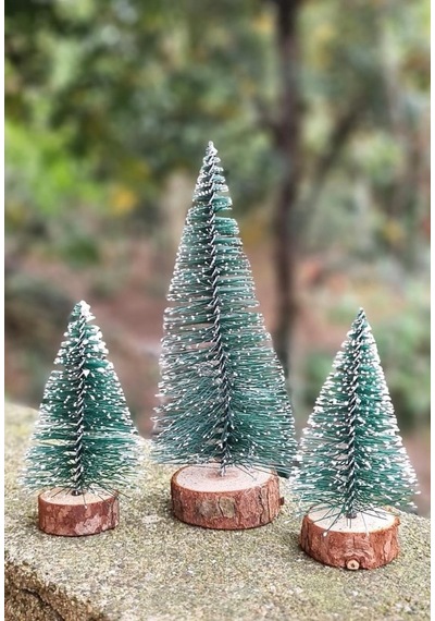 3 Lü Set Nevada Mini Çam Ağacı Uçlarına Kar Yağmış Karlı Yılbaşı Hediyesi 15 - 12 - 8 Cm
