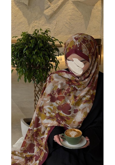 Qalortex Scarf Pamuklu Garden Desen Şal-mürdüm