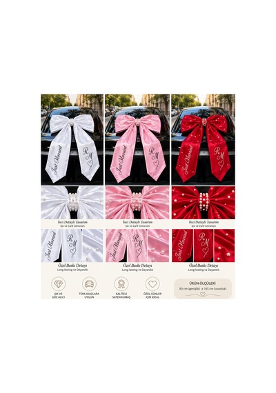Kişiye Özel İsimli İncili Dev Saten Fiyonk Gelin Arabası Süsleme Seti 80 145 Cm Pembe - 920169866 Pembe - 920169866