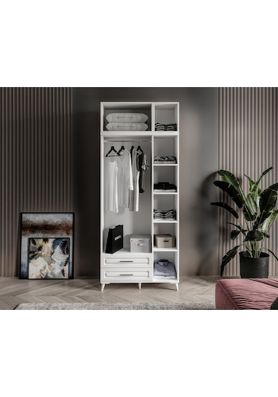 GuneyStore Gözde 3 Kapaklı Yüklüklü Komple MDF Beyaz Gardırop