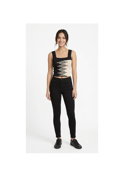 Onno Style Women Kare Yaka Kolsuz Askılı Kadın Bluz Siyah - Krem