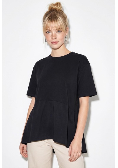 Shade Kadın Garnili Asimetrik Kesim Oversize Basic T-shirt 1069 60286252 - Siyah