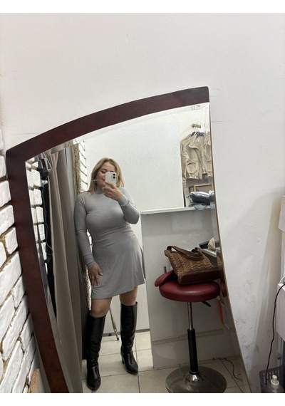 Tuba Toptaş Kloş Elbise Balıkçı Yaka Gri