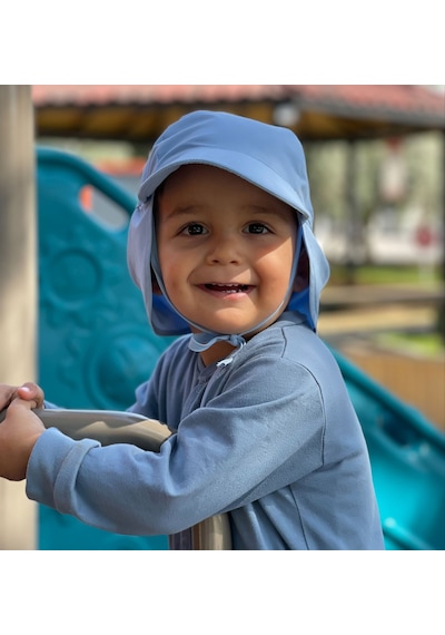 Yorni Flap Ense Korumalı Lastikli Ayarlı Bebek Çocuk Güneş Şapka Mavi