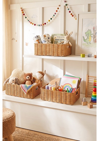 Ocean Home Textile 4'lü Çocuk Odası Yıkanabilir Bej Pp Rattan Sepet Set 30 X 20 X 11 / 33 X 23 X 11 / 36 X 26 X 12 / 39 X 29 X 13 Cm