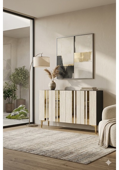 Ka1230atg Mia Konsol Ve Tv Sehpası Antrasit-traverten-gold 120cm