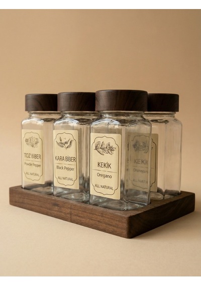 Leelahome 6'lı Set Ahşap Standlı Kare Baharatlık 140 Ml - Koyu Kahve Koyu Kahverengi