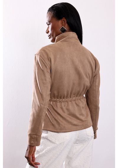 5in1Canpolat Camel Kemerli Suni Süet Ceket 40218