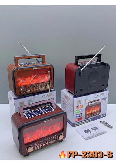 Fp-2393 Şömine Efektli Retro Bluetooth-usb-sd-fm Şarjlı/ Ledli Nostaljik Radyo Hoparlör