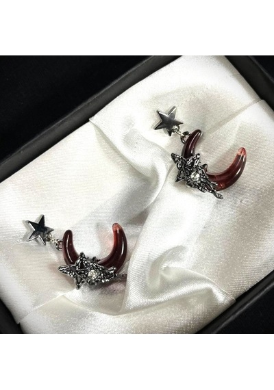 Dükkan Design Taşlı Yarım Ay Gotik Küpe Antrasit