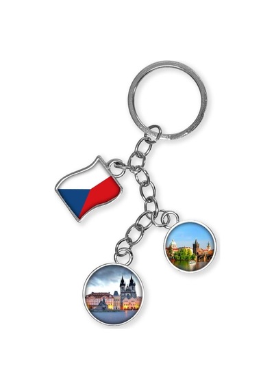 Çek Cumhuriyeti Üçlü Epoksi Metal Çift Taraflı Damla Anahtarlık Czech Republic Gümüş