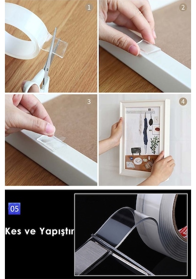 Technojet 5 Metre Çift Taraflı Nano Teknoloji Kalın ve Süper Güçlü Bant  Duvar Çerçeve Taşıyıcı