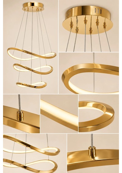 3 Katlı Modern Premium Gold 3 Renkli Ledli Sarkıt Avizesi Salon Mutfak Oturma Odası Modelleri 80w Beyaz