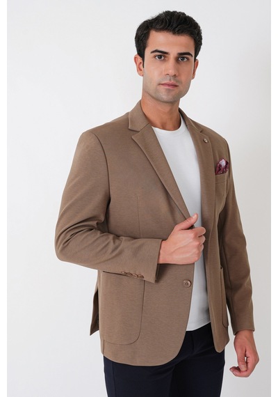 Slim Fit Torba Cep Esnek Tencel Kumaş Bej Ceket C 751