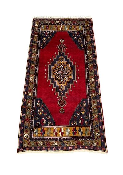 El Dokuma Sıfır Yahyalı Halısı 114x223 Kök Boya %100 Yün Halı Kırmızı