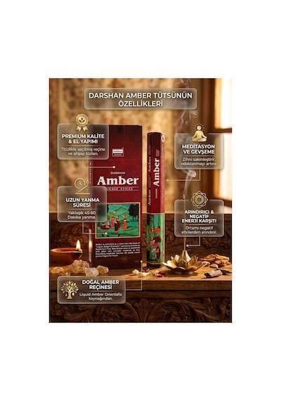 Darshan Amber Kehribar Aromalı Çubuk Tütsü 20 Adet