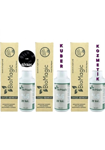 Biomagic 1.00 Siyah Organik İçerikli Amonyaksız Kalıcı Saç Boyası 3 Boya 3 Oksidan