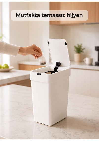 Slim Sensörlü Akıllı Çöp Kovası 9 L - Dar Alan İçin Otomatik Banyo Mutfak Çöp Kutusu Beyaz