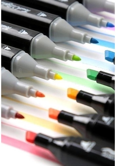 24 Lü Çift Tatraflı Marker Kalem Seti Resim Mimari Ve Grafik Tasarım Kalemi Yüksek Kalite Çok Renkli