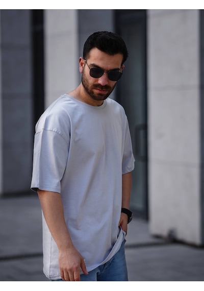Erkek Oversize Tişört Gri Gri