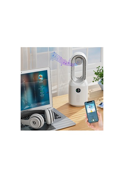 Hepu Hp-f29 360 Döner Pervanesiz Usb Şarjlı Masaüstü Fan Bluetooth Hoparlörlü Led Gece Lambalı Dijital Ekranlı 4000mah