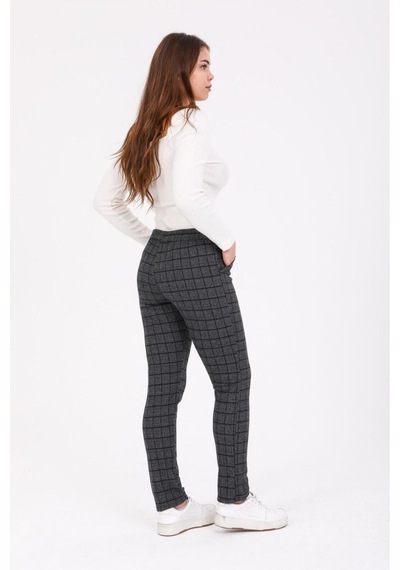 Sea Queen Kadın Büyük Beden Yüksek Bel Kuşaklı Desenli Kaşkorse Pantolon Koyu Gri - 691783498 Koyu Gri