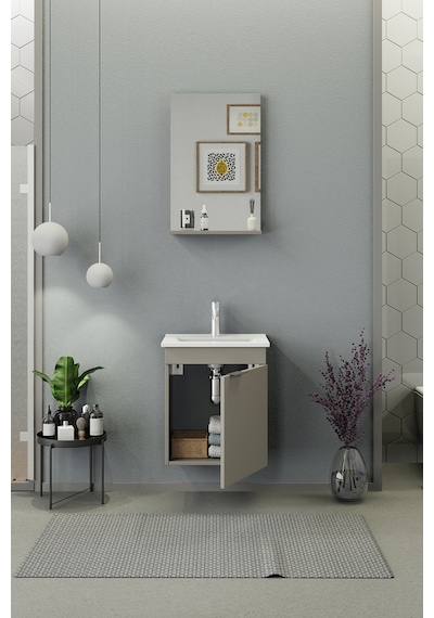 Biani Fix Arya Slım 50 Cm Banyo Dolabı,Seramik Lavabolu, Aynalı,Lavabo Dahil,Mdf,Latte Biani Fix Arya Slım 50 Cm Banyo Dolabı,Seramik Lavabolu, Aynalı,Lavabo Dahil,Mdf,Latte