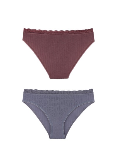 Sensu Kadın Fitilli Dantel Detaylı Slip Külot 3'lü Paket Set - Kts1207 Çok Renkli
