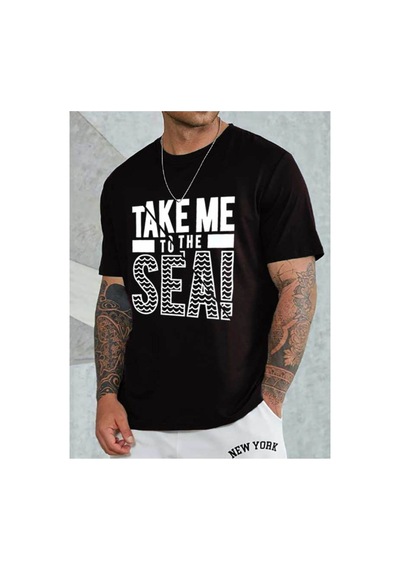 Medinenur Unisex Take Me Baskılı Bisiklet Yaka Tshirt Siyah