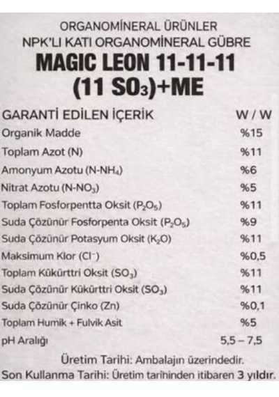 Magic Leon 11.11.11+11so3 Npk Lı Orgamineral Gübre 25 Kg 25 KG