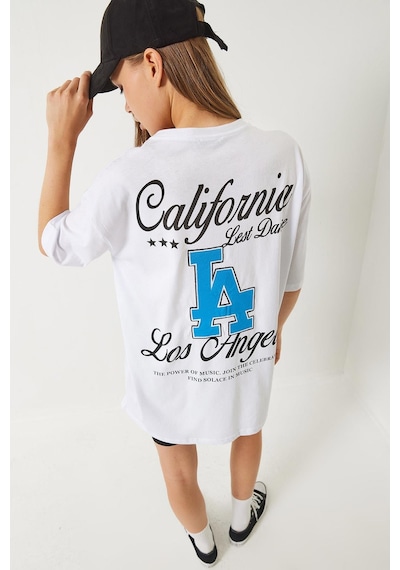 Shade Kadın Los Angeles Baskılı Oversize Kısa Kollu Penye T-shirt 5197 60283079 - Beyaz