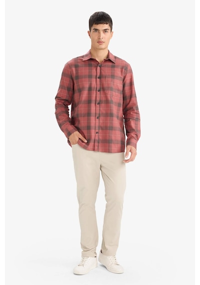 Defacto Regular Fit Polo Yaka Kareli Pamuklu Uzun Kollu Gömlek E8193ax25wnbn367 Kahve-bn367