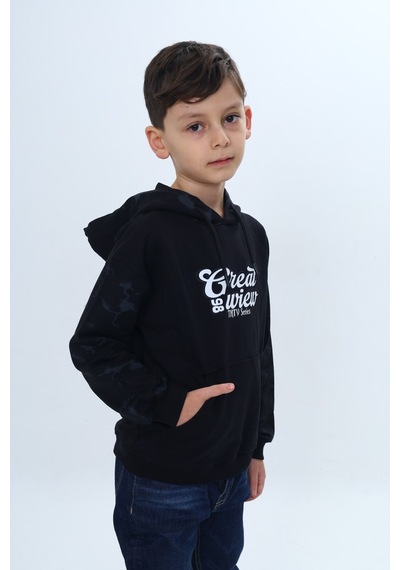 Toontoy Kids Toontoy Erkek Çocuk Great 98 Wiew Yazı Baskılı Sweatshirt Siyah