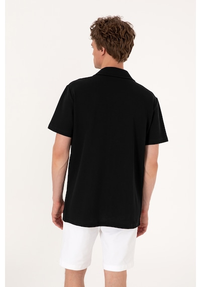 U.S. Polo Assn. Erkek Siyah Apaş Yaka Kısa Kollu Örme Gömlek 50306977-VR046