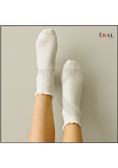 Kral Socks Kadın Bambu Çorap 6 Çift Fırfırlı Patik Kadın Çorap Siyah Beyaz