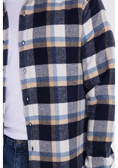 Tudors Erkek Slim Fit Dar Kesim Kareli Kışlık Oduncu Gömlek-42201 Lacivert Tudors Erkek Slim Fit Dar Kesim Kareli Kışlık Oduncu Gömlek-42201 Lacivert