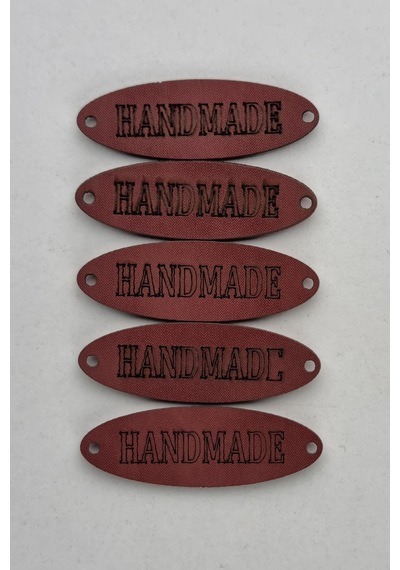 Dikilebilir Deri Oval Handmade Etiketi Bordo 5 Adet