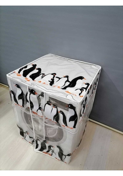 Penguen Desenli Pvc Çamaşır Ve Kurutma Makinesi Örtüsü Su Geçirmez, Dayanıklı Ve Toza Karşı Koruyucu Şeffaf