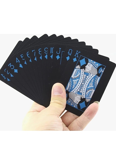 İskambil Kağıdı Destesi Oyun Kartları Su Geçirmez Pvc Parlak Siyah Deste 8,7cm X 5,7cm 54'lü M