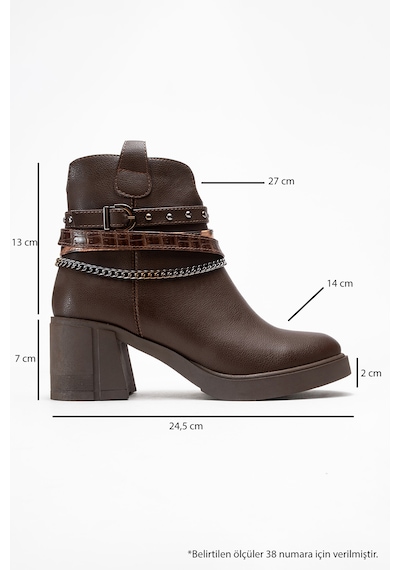 Luvishoes Luvi Shoes Boliva Kahverengi Kemerli Zincirli Kadın Kalın Topuklu Bot kahverengi