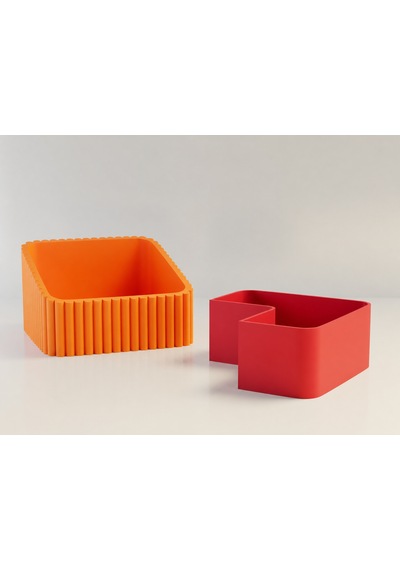 3d Baskı Fıstık Kasesi - Çift Hazneli Kabuk Ayırıcı Sunum Kasesi - Turuncu Kırmızı